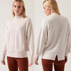 Athleta Apollo Crewneck Sweatshirt Size L Toasted Brown Heather Modal Blend $90